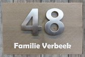 Naambordje voordeur steigerhout Met èchte RVS huisnummercijfers | houten naambord 30x20 cm