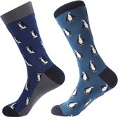 Sokken Heren 2 paar - blauw - print  pinguin - Maat 40-46