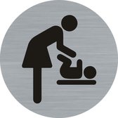 Deurbordje - baby verschoningstafelbord - bordje - baby - verschoningstafel - dame - rond met RVS look