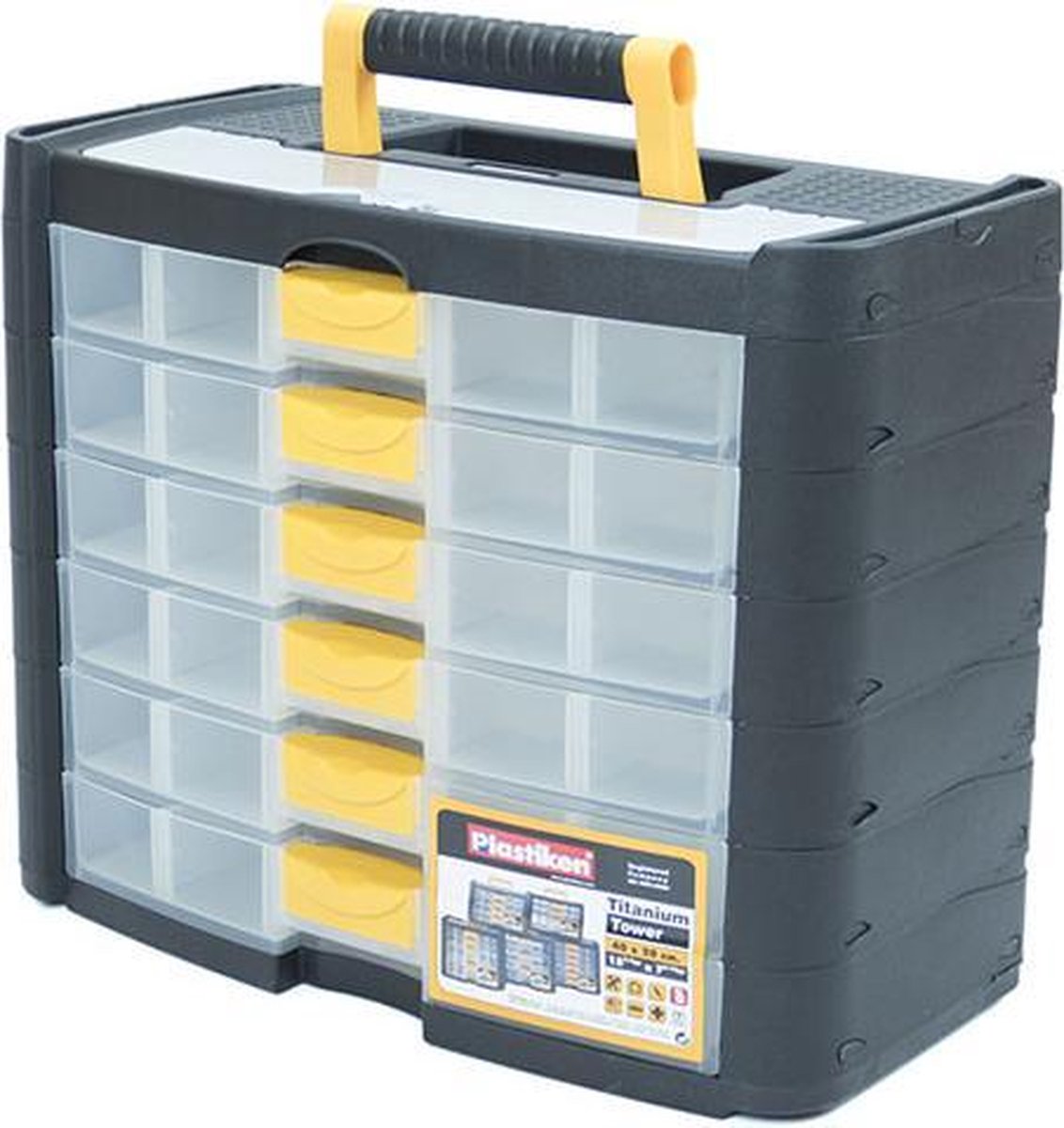 1x Plastiken Tower Sorteerdoos 90001 6 Laden organizer titanium