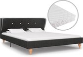 Bed met Matras Grijs 140x200 cm Stof (Incl LW Led klok) - Bed frame met lattenbodem - Tweepersoonsbed Eenpersoonsbed