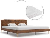 Bed met Matras Bruin 180x200 cm Kunst Suede Leer (Incl LW Led klok) - Bed frame met lattenbodem - Tweepersoonsbed Eenpersoonsbed