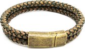 Sorprese - armband - groen bruin - leer - dubbel gevlochten - 21 cm - model A - armband mannen