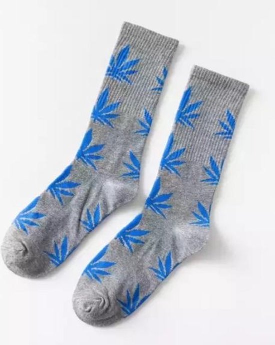 Wietsokken - Cannabissokken - Wiet - Cannabis - grijs-blauw - Unisex sokken - Maat 36-45