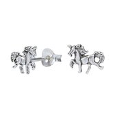 Joy|S - Zilveren paard oorbellen 8 x 7 mm geoxideerd