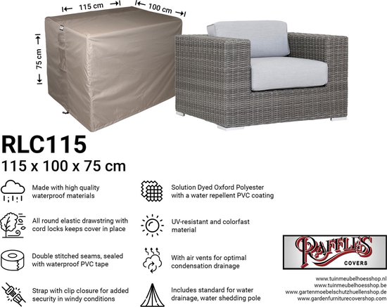 Doe een poging peddelen Rationalisatie Hoes voor loungestoel 115 x 100 H: 75 cm - Loungestoelhoes - RLC115straight  | bol.com