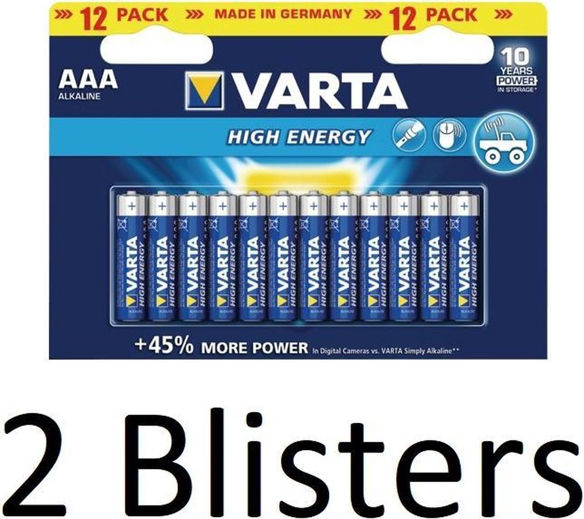 24 Stuks (2 Blisters a 12 st) Varta High Energy AAA batterijen