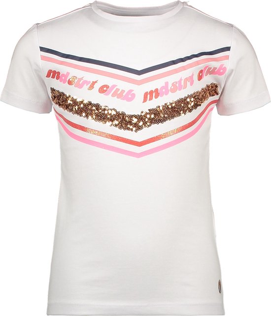 Bij Eerder metalen Moodstreet Meisjes T-shirt korte mouw met borst print - white - Maat  122/128 | bol.com