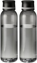 2x Transparant/grijs drinkflessen/waterflessen met schroefdeksel 740ml - Sportfles