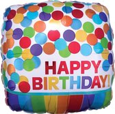 Helium Ballon Happy Birthday Stip Vierkant 43cm leeg