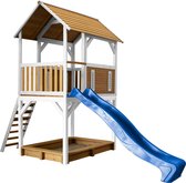 AXI Pumba Speeltoestel in Bruin/Wit - Speeltoren met Zandbak en Blauwe Glijbaan - FSC hout - Speelhuis op palen voor de tuin