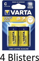 8 Stuks (4 Blisters a 2 st) Varta Longlife Extra C Wegwerpbatterij Alkaline