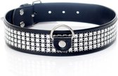 Bossoftoys - BDSM collar - Bondage Halsband - luxe Collar - zilver met steentjes - groot formaat - 3 cm - 33-00101
