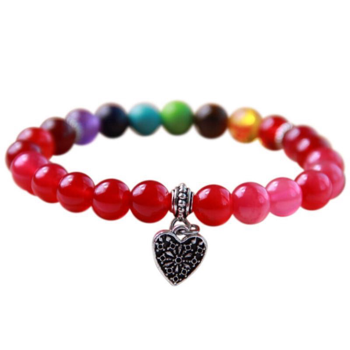 AWEMOZ Natuursteen Love Armband - Hartjes Kralen Armbandje - Roze/kleur - Cadeau voor Man en Vrouw