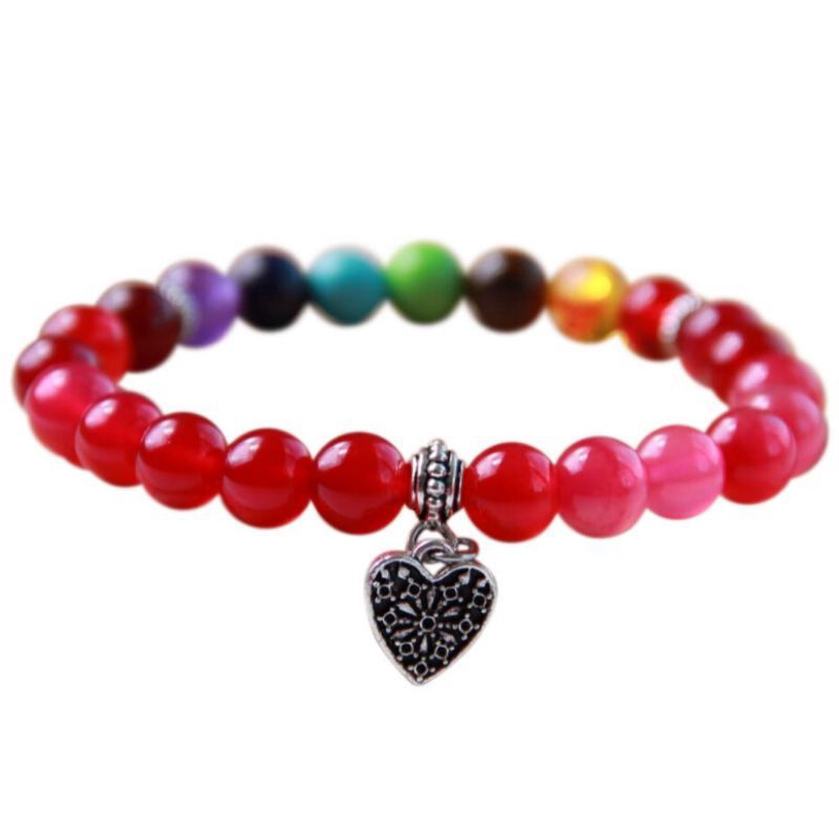 AWEMOZ Natuursteen Love Armband - Hartjes Kralen Armbandje - Roze/kleur - Cadeau