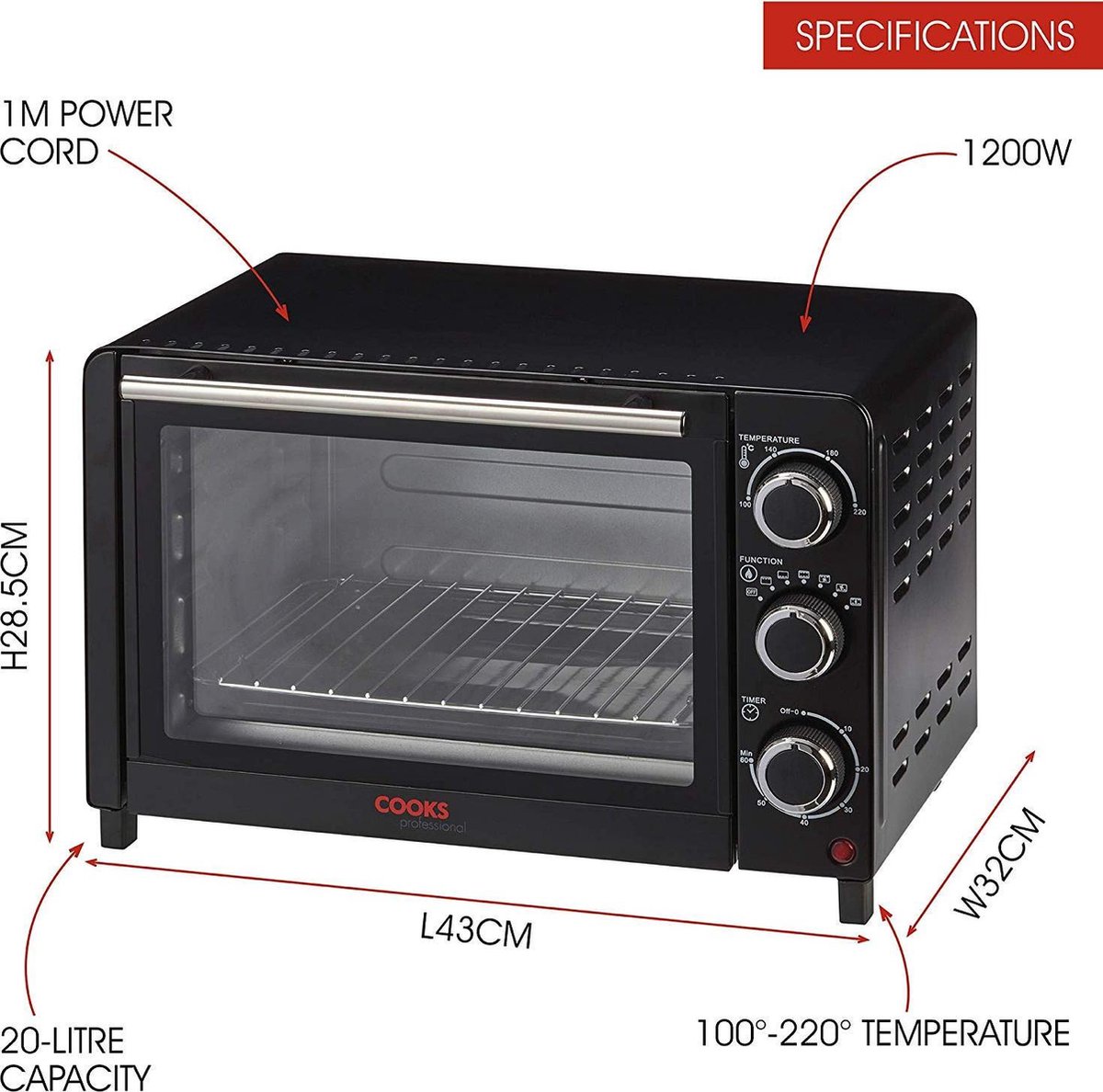 communicatie rijst Cater Cooks Professionele 20L Mini Oven & Grill, Elektrisch Multifunctioneel  Fornuis,... | bol.com