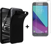 Samsung Galaxy xcover 4 / 4s Hoes Cover TPU Siliconen Hoesje Zwart + Screenprotector Tempered Gehard Glas