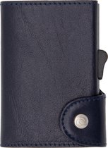 XL Vegetable Tanned Wallet C-secure, ruimte voor 8 tot 12 passen, Ruimte voor Briefgeld en Muntgeld, met Aluminium Pasjeshouder, RFID beveiliging (Donkerblauw)