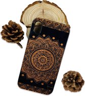 Phannie iPhone XR Hoesje Carved Wood - Met GRATIS Tempered Glass Screenprotector - Back Cover - Telefoonhoesje Hout
