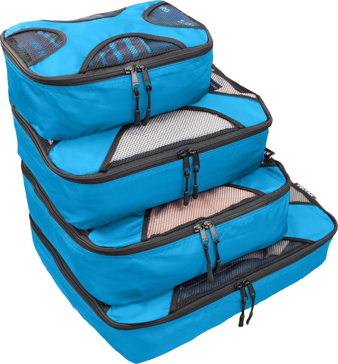 VOLCAN – Packing cubes – Set 4-delig – Koffer organizers voor een nette koffer – Luxe inpaktasjes – Inpak kubussen – Backpack & handbagage – Aqua blauw