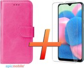 Samsung Galaxy A70/A70s Hoesje - Bookstyle Portemonnee -  Roze - 1x Tempered Glass Screenprotector - Epicmobile