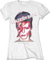 David Bowie - Aladdin Sane Dames T-shirt - M - Wit