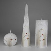 Kaarsen Set Handgeschilderd - Vogeltjes op tak - Wit/Grijs