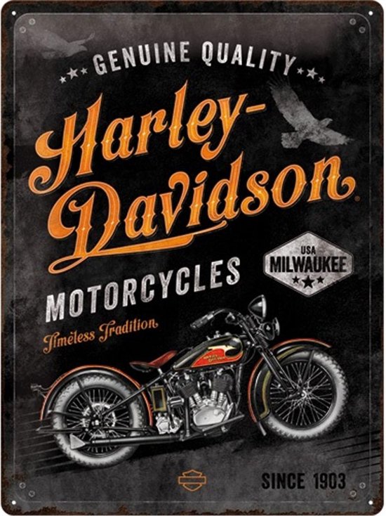 Wandbord - Harley Davidson Timeless Tradition Metalen Bord - 30 x 40 cm