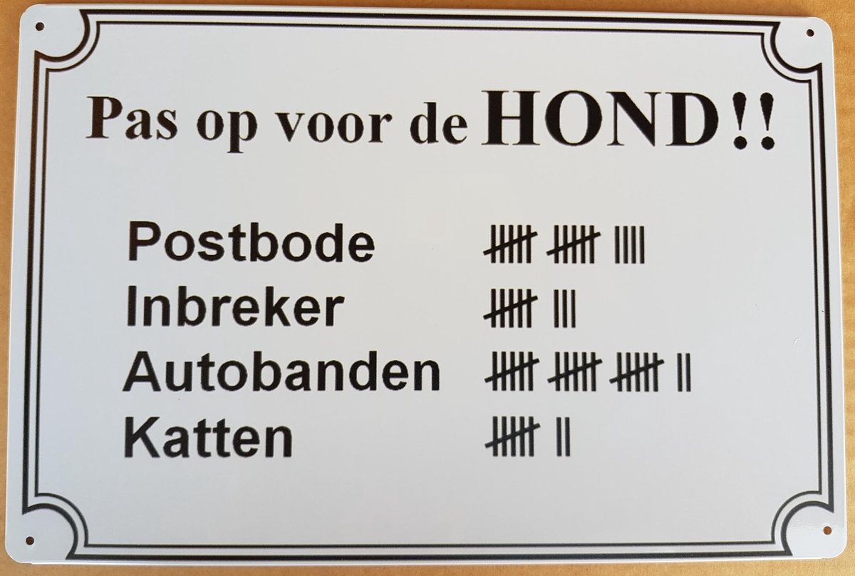 Pas op voor de hond tekstbord Reclamebord van metaal METALEN-WANDBORD - MUURPLAAT - VINTAGE - RETRO - TEKSTBORD - DECORATIEBORD - RECLAMEPLAAT - WANDPLAAT
