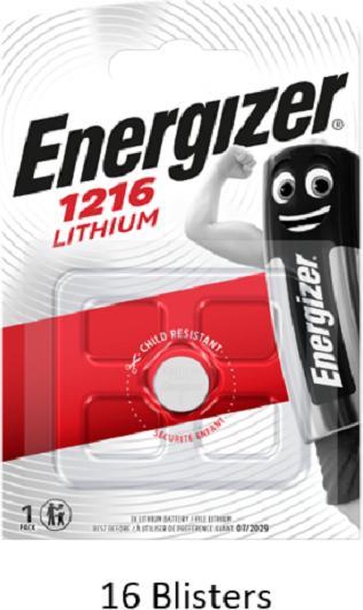 16 stuks (16 blisters a 1 stuk) Energizer Lithium CR1216 3V