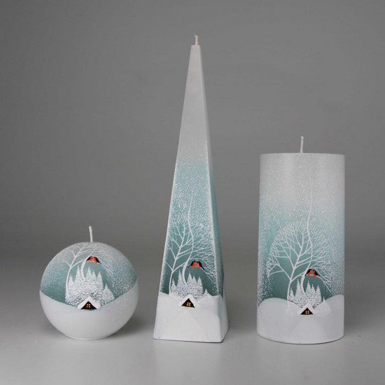 Kaarsen Set Handgeschilderd - Winter - Wit/Blauw - kerst - kerstverlichting