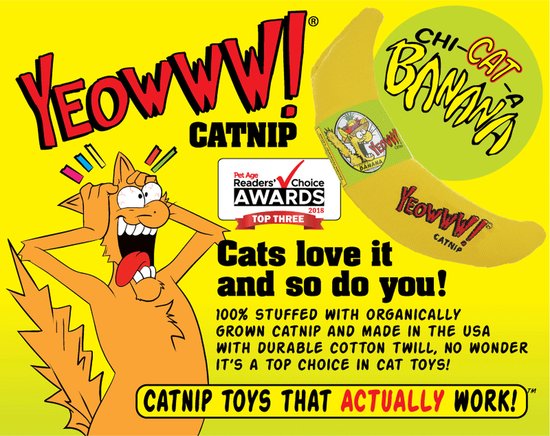 Yeowww! Banaan Kicker - Catnip Kattenkruid Speeltje voor Katten - Geel - 18 cm