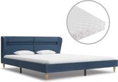 Bed met Matras Blauw 180x200 cm Stof met LED (Incl LW Led klok) - Bed frame met lattenbodem - Tweepersoonsbed Eenpersoonsbed