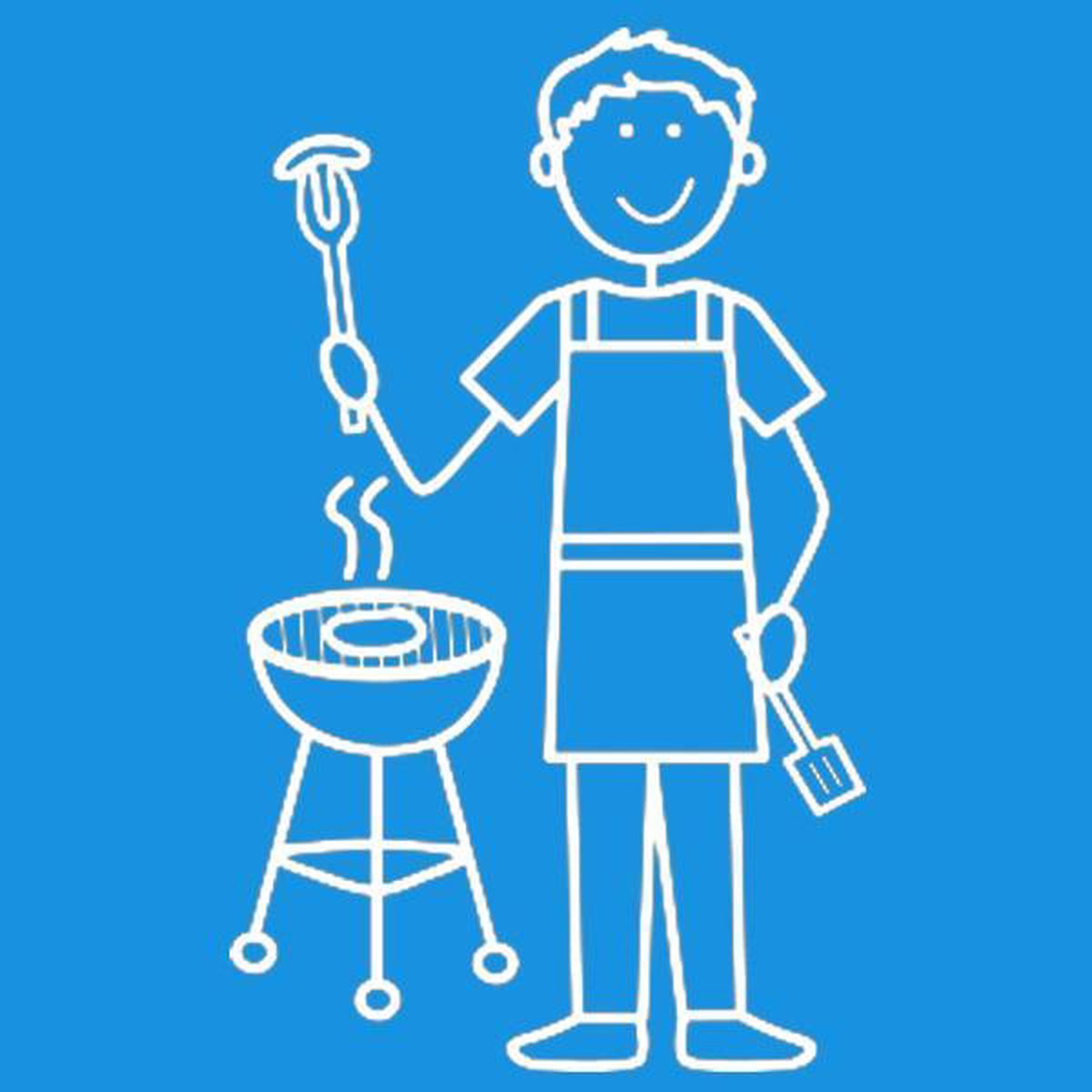 Vader met barbecue - autosticker - wit - 14 cm hoog
