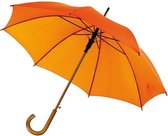 Oranje paraplu met gebogen houten handvat 103 cm - Paraplu's - Oranje/Koningsdag artikelen