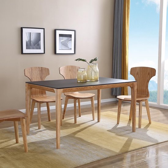 Eettafel voor 4 of 6 - simple industrieel design - hout - zwart tafelblad  140 x 85 x... | bol.com