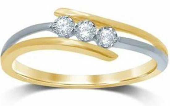 Schitterende 14 Karaat Geel Wit Gouden Ring Diamant maat 18.50 mm. (maat 58) |Aanzoeksring|Damesring