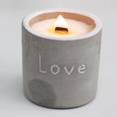 Geurkaars met houten lont - Betonnen pot - valentijn cadeautje vrouw