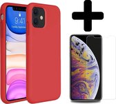 Hoes voor iPhone 11 Hoesje Siliconen Case Cover Rood Met Screenprotector Glas