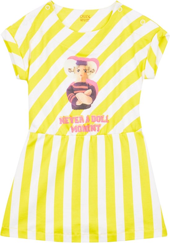 Turn sleeveless jersey dress 81 yellow white stripe with "never a doll moment" Beige: 86/18m