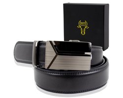 Split-Lederen Heren Riemen automatische gesp -Zwart - Verstelbare Riem zonder Gaatjes ,130cm Delta