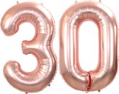 Folie Ballon Cijfer 30 Jaar Cijferballon Feest Versiering Folieballon Verjaardag Versiering Rose Goud XL 86Cm Met Rietje