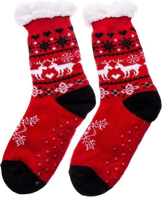 Huissokken Rood| warme sokken | pantoffel sokken | wintersokken | wollen  sokken... | bol.com