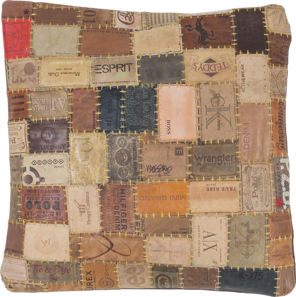 Veer Carpets Kussen Royal Labels 45 x 45 cm - Luxe Sierkussen met Vintage Labels Design Bruin