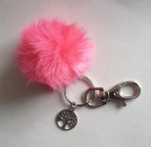 Tas/ sleutelhanger roze pluizenbol