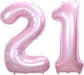 Folie Ballon Cijfer 21 Jaar Cijferballon Feest Versiering Folieballon Verjaardag Versiering Roze XL 86Cm Met Rietje