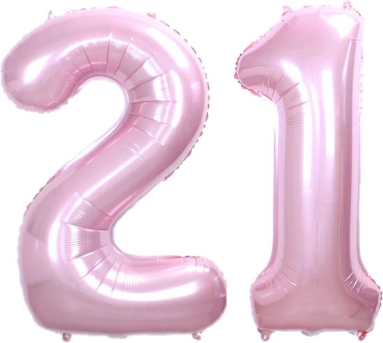 Folie Ballon Cijfer 21 Jaar Roze 86Cm Verjaardag Folieballon Met Rietje