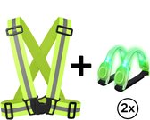 KW® Hardloop verlichting set groen | Geel reflecterend harnas met 2 groene licht strips | Hardloop licht | Veiligheidsvest | Sport hesje voor fietsen, hardlopen en rennen in het donker | Goed