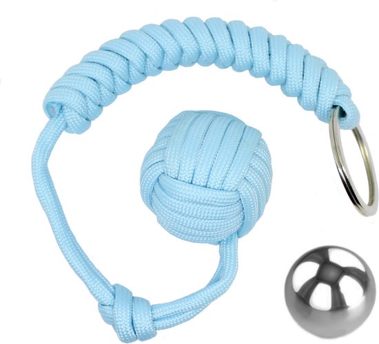 Monkey Fist - Monkey Fist - Keesje - Self Defense - Porte-clés - Paracord - Boule d'acier - Bleu clair