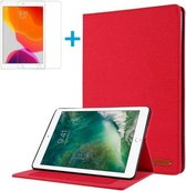 Tablet hoes geschikt voor Ipad 10.2 Inch 2019 / 2020 / 2021 - Book Case met Soft TPU houder + Screenprotector - Rood